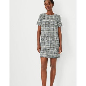 Ann Taylor Petite Shimmer Tweed Pocket Shift Dress NWT